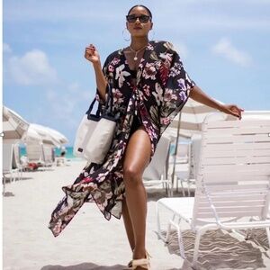 Walter Baker Tulum Floral Caftan Swim Coverup One Size Fits Most